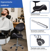 Ergonomische Rollende Zadelstoel - Bureaukruk - Werkkruk - Tabouret - Zadelstoel - met Wielen & Rugleuning - Voor Kapper & Spa - Wit