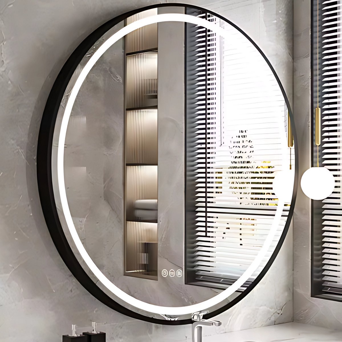 Ronde spiegel met verlichting - 80cm - Voor Badkamer, Make-up & Wandmontage - Dimbaar licht met voorruitverluchting - Zwart