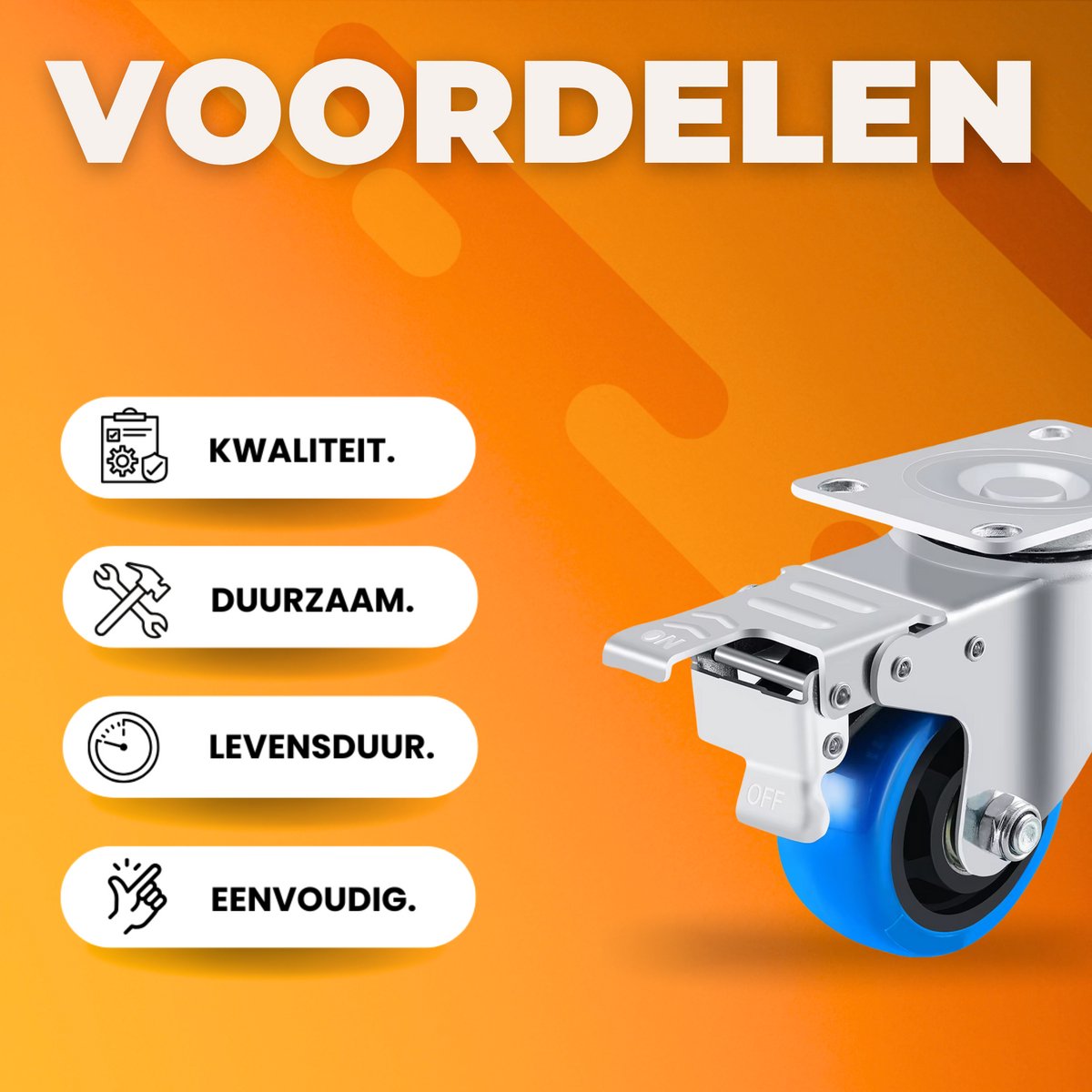 Zwenkwielen met rem - Set van 4 - 125 mm - Set van 4 - Transportrollen - Zware wielen - 170KG Draagvermogen