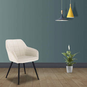 Happyment Stoel Servio - Eetkamerstoel - Creme Velvet - Zwarte Metalen poten - set van 1 - Zithoogte 47cm - deluxe