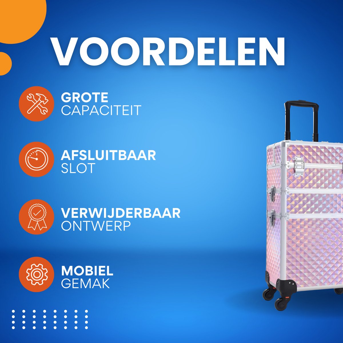 3-in-1 Rollende Make-up Trolley - Make up koffer - Kappers koffer - Beautycase - Voor Schoonheidssalons en visagie - Roze