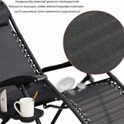 Opvouwbare stoel verstelbare stalen gaas - Zero Gravity lounge stoel - Fauteuils met kussens en bekerhouder - Zwart - 2 Stuks