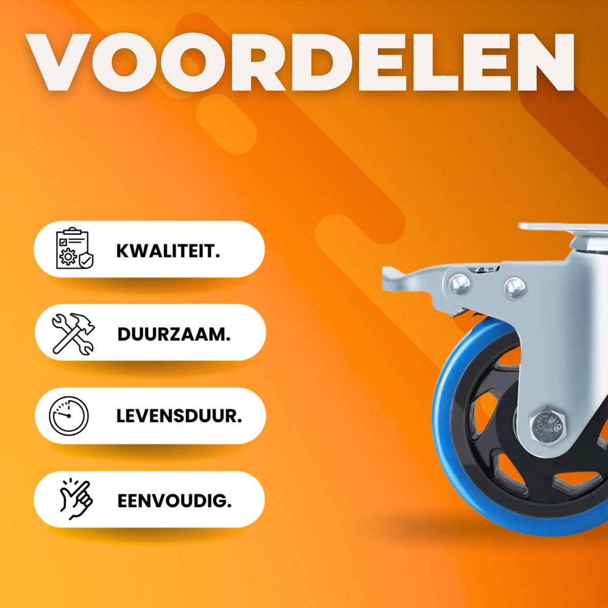 Zwenkwielen met rem - Set van 8 - 100 mm - Set van 4 - Transportrollen - Zware wielen - 150KG Draagvermogen