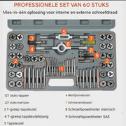 Draadtapset 60 delig - Draadsnijder - Tapset - SchroefdraadTappenset - Draadsnijset - Machinetap van lagerstaal