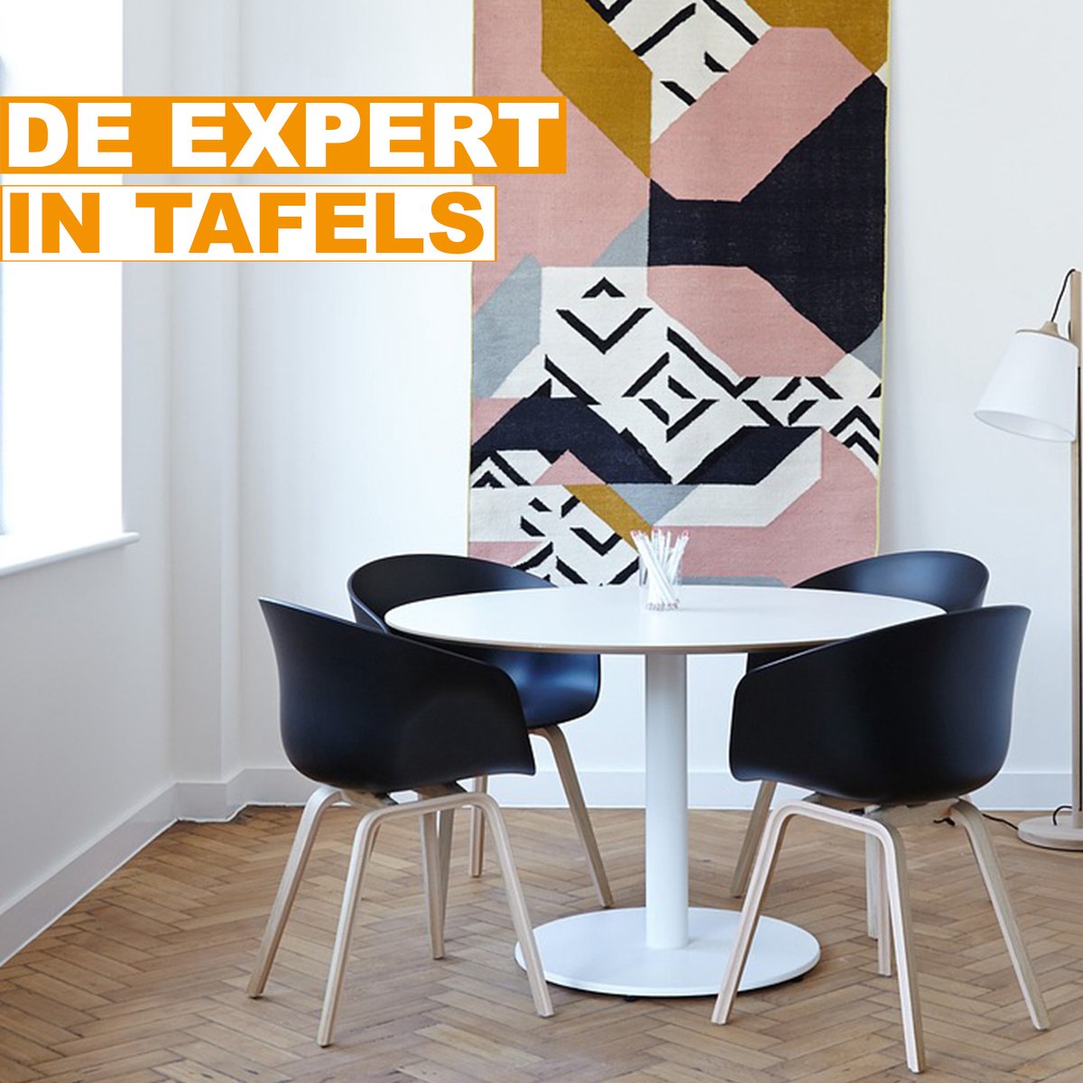 Happyment Ronde Bartafel - Voor binnen - Keuken - Hout - Metaal - Zwart - Verstelbaar in hoogte - 60x60x 68 tot 88cm