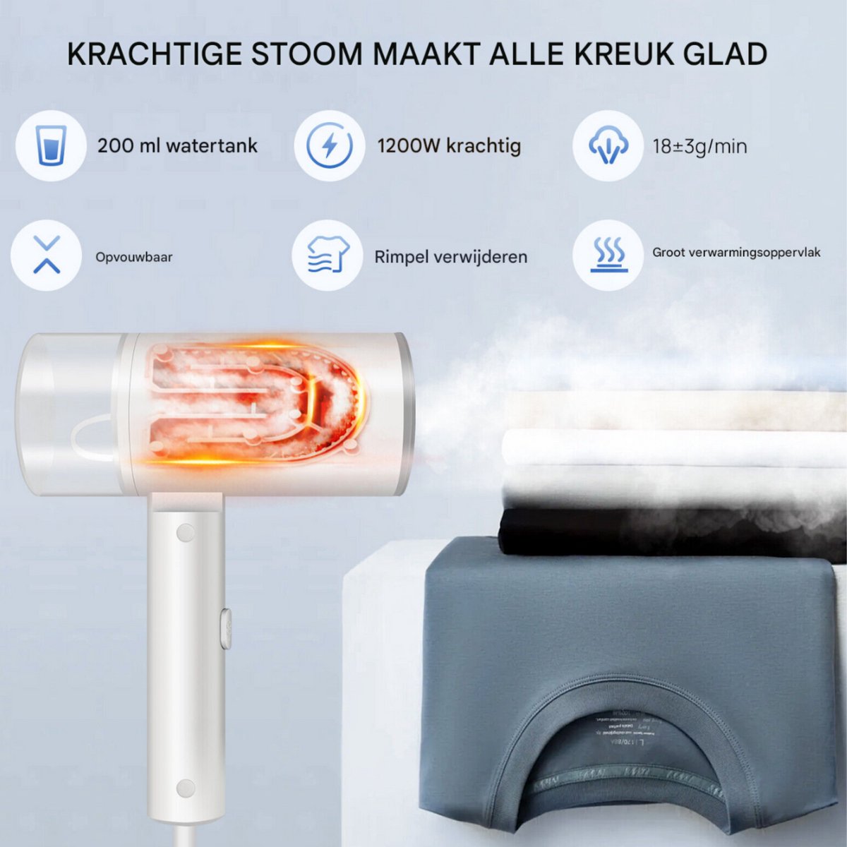 Kleding Stomer Vareo - 1200W - Draagbare Stoom Stofijzer - Opvouwbare Kledingstomer voor Huis & Reizen