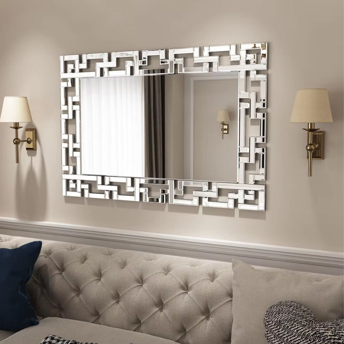 Moderne wandspiegel - Woonkamer & slaapkamer - Rechthoek - Zilver - 100x70CM