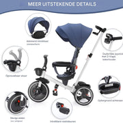Baby driewieler Zyrell - 6-in-1 - Voor kinderen - Duwfiets met duwstang - Babyfiets - Loopfiets - Peuterfiets - Blauw