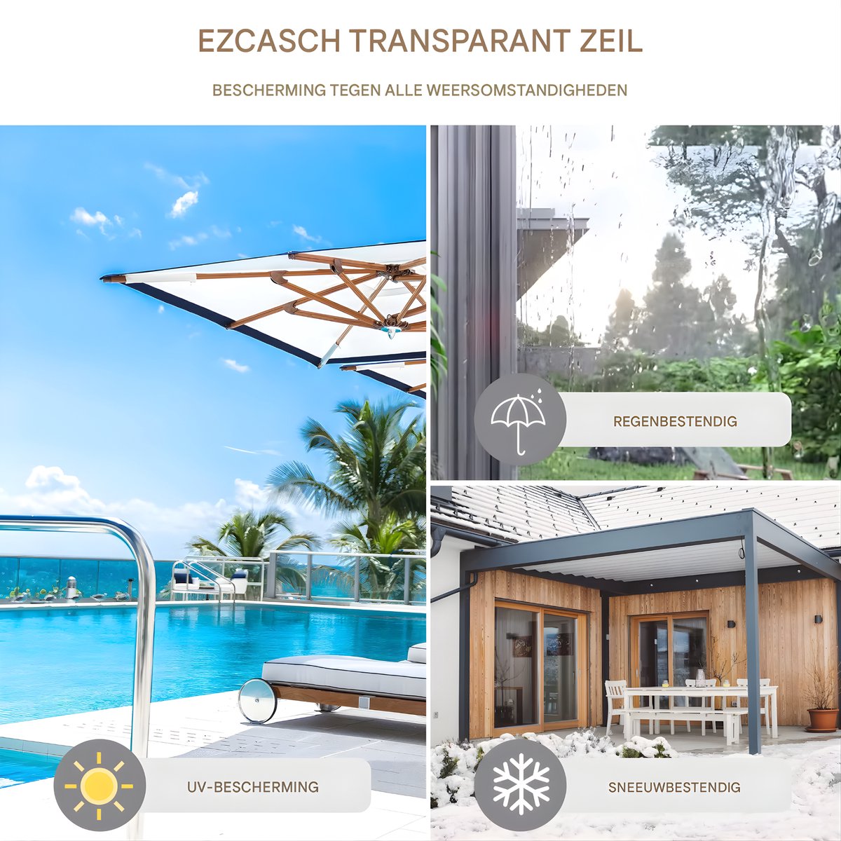 Zeildoek 240x300cm - Verranda - Dekzeil - Overkapping - Voor Terras, Pergola & Tuinhuis - Waterdicht - Wind - Donkergrijs