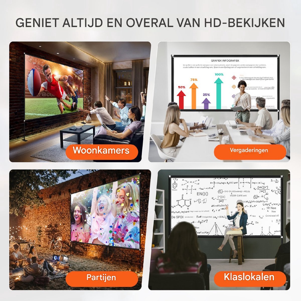 Beamer scherm - 150 inch - Thuisbioscoop - Draagbaar projectorscherm