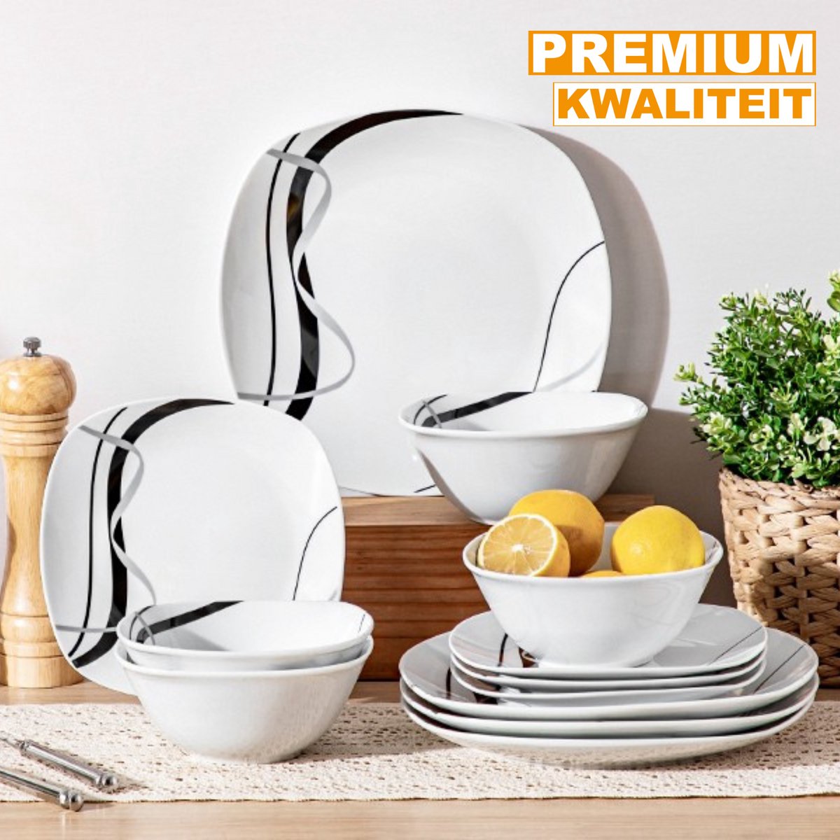 Valenza Serviesset - 24 delig - 8 persoons - Zebra - Dinerborden - Bordenset - Diepe borden - Ontbijtborden - Servies - Keukenservies