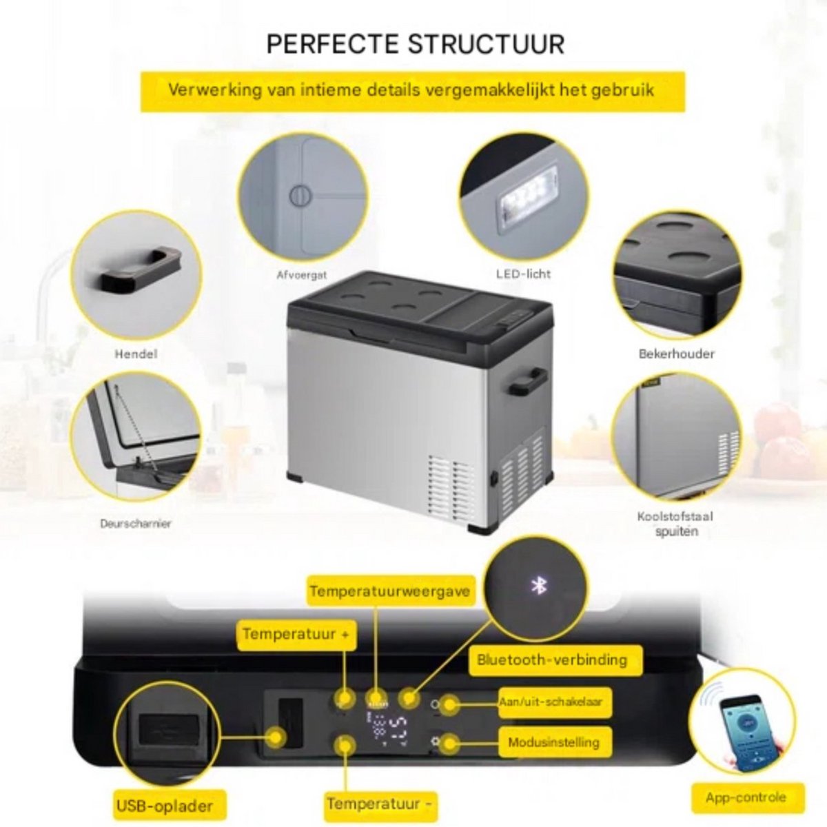 Koelbox deluxe - 30L - 45 Blikjes - Koeltas - Elektrisch - Oplaadbaar - Vriescombinatie - 220V - Camping, Auto, Caravan