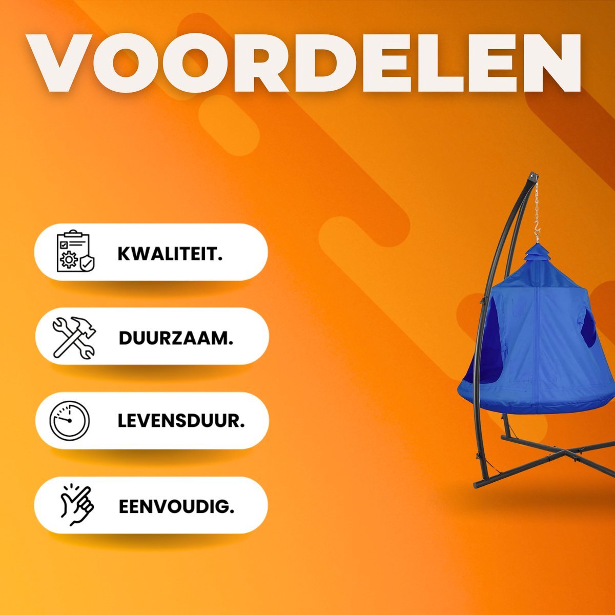 Egg hangstoel Zyrell - Voor kinderen - Hangmat X-standaard - met Boomentent - Speeltent Binnen en Buiten - Egg chair cocoon - Metalen Schommelstoel - Blauw
