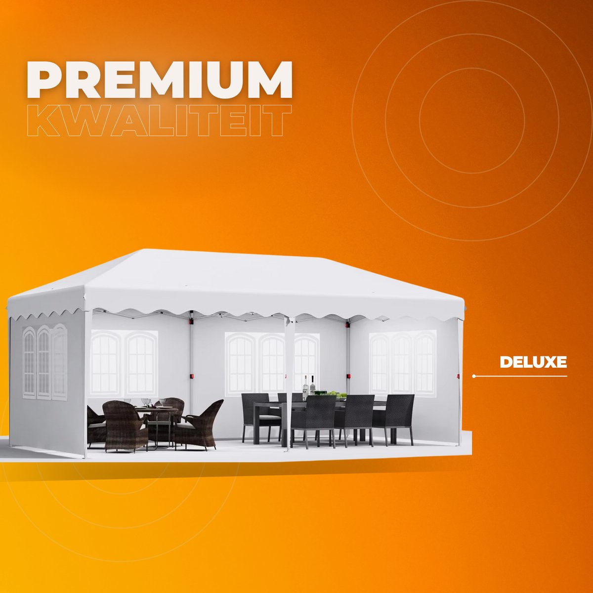 Luxe partytent - Opvouwbaar - Met zijwanden - wit - 300x600cm - Easy up - Paviljoen - Waterdicht weerbestendig - In hoogte verstelbaar