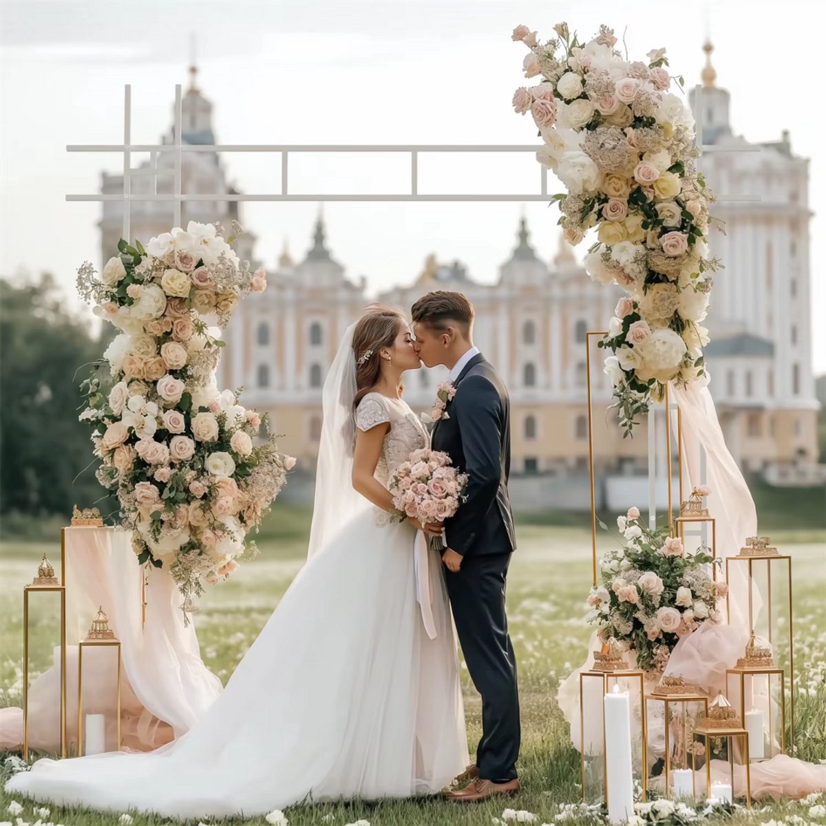 Witte rozenboog - 240cm - Bruiloft decoratie - Versiering - Backdrop frame - Multifunctioneel voor ceremonies en feesten