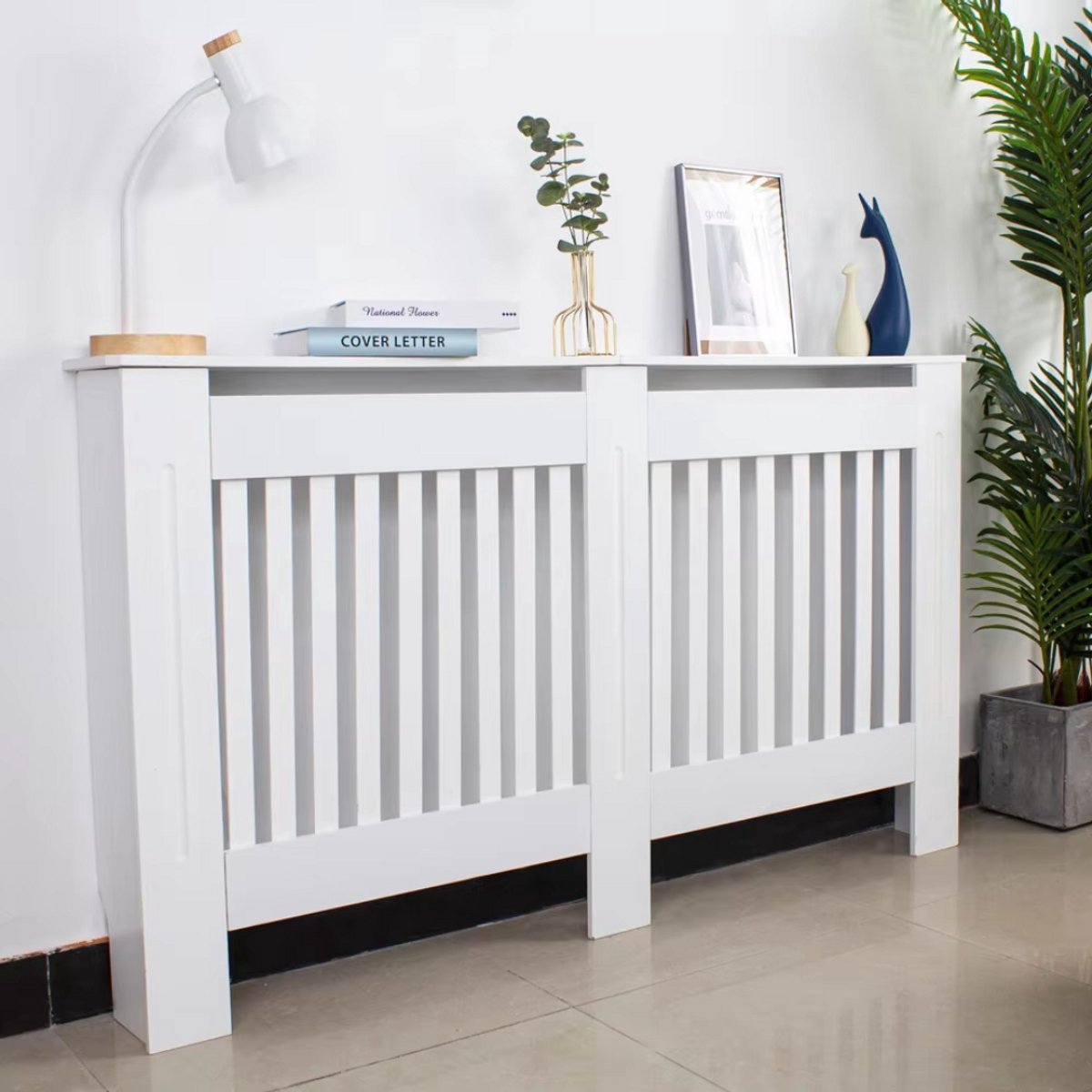 Grandiose Radiatorombouw - 152x92 cm - Ombouw rooster - Horizontale panelen - MDF - Stijlvol - Wit