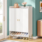 Schoenenkast Datino - Met deuren - Wit - Schoenenrek - 110cm - 6 laags - Houten opbergkast met kleppen