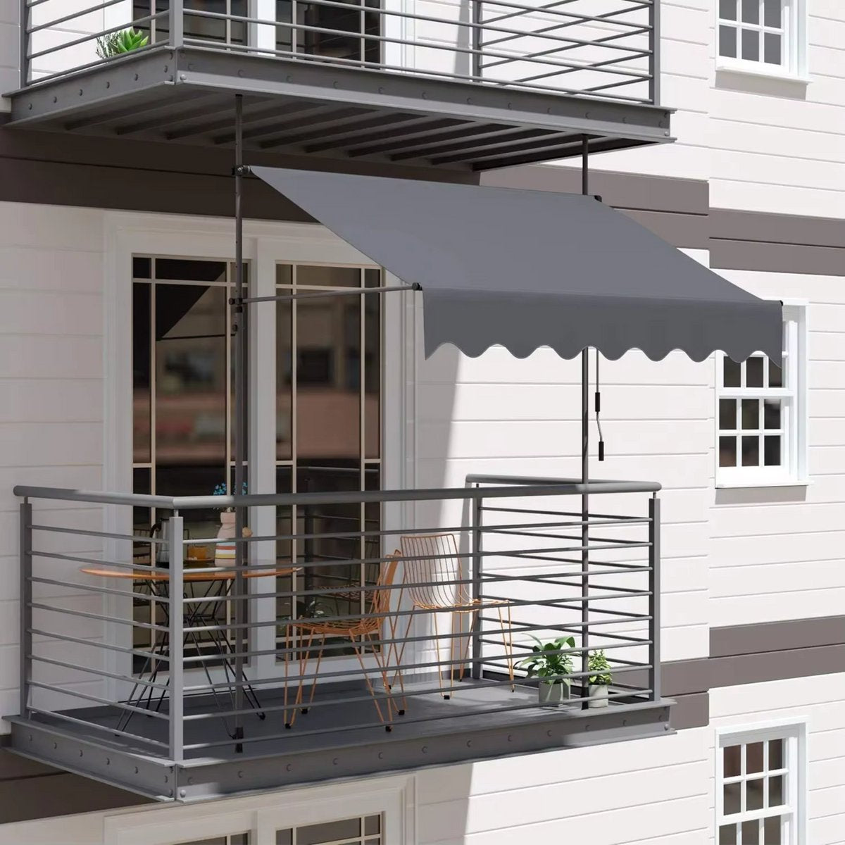 Zonneluifel - 200cm - Ook als balkonluifel - Terras - Knikarmscherm zonnescherm - Uitschuifbaar - PU Coating - In Hoogte Verstelbaar - Grijs