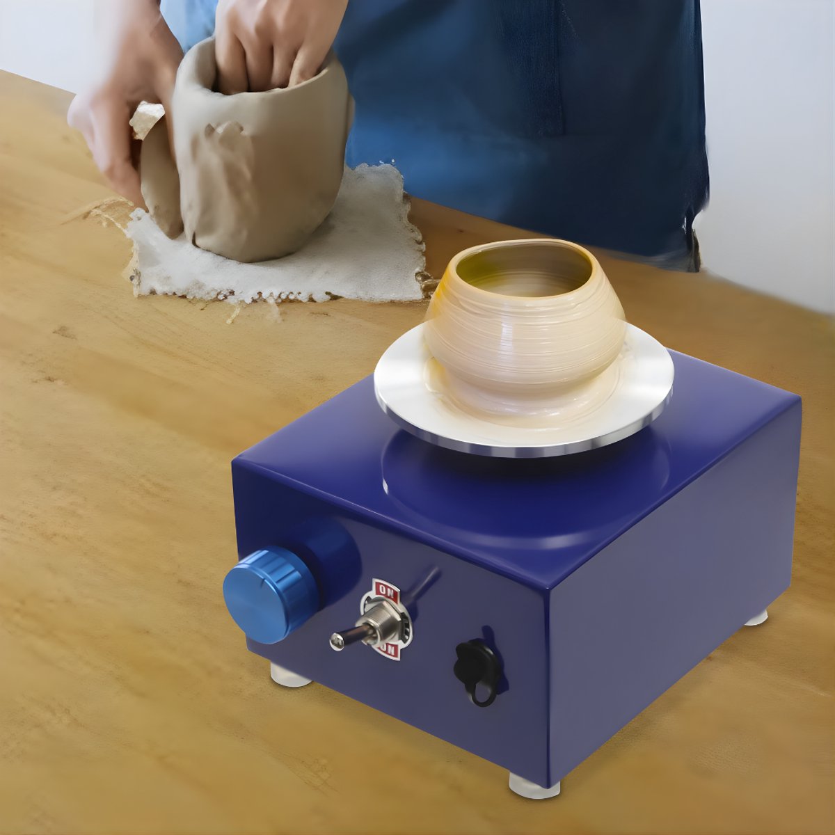Mini pottenbakkersschijf - Draaischijf - Pottenbakken - Voor keramiek en klei - Elektrisch - Blauw