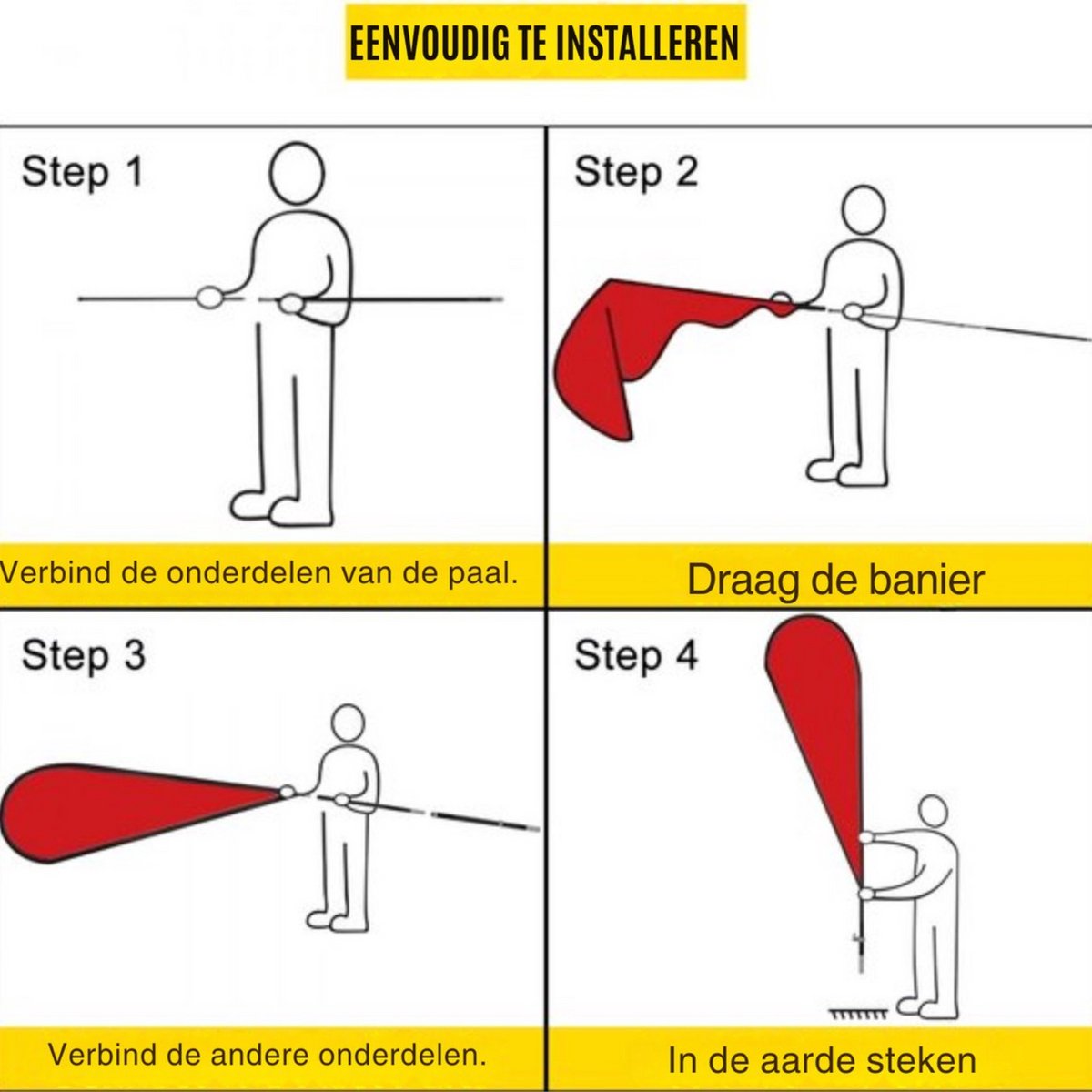 Vlaggenstokhouder - 12 masten - Vlaggenmast - Vlaggenmasthouder -Banner - 12x6 Stuks Vlaggenmasten - 4,3M Paal - Beachvlag