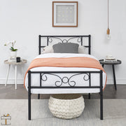 Happyment Metalen bedframe - 1 persoons - 90 x 190cm - Incl. lattenbodem - Zwart