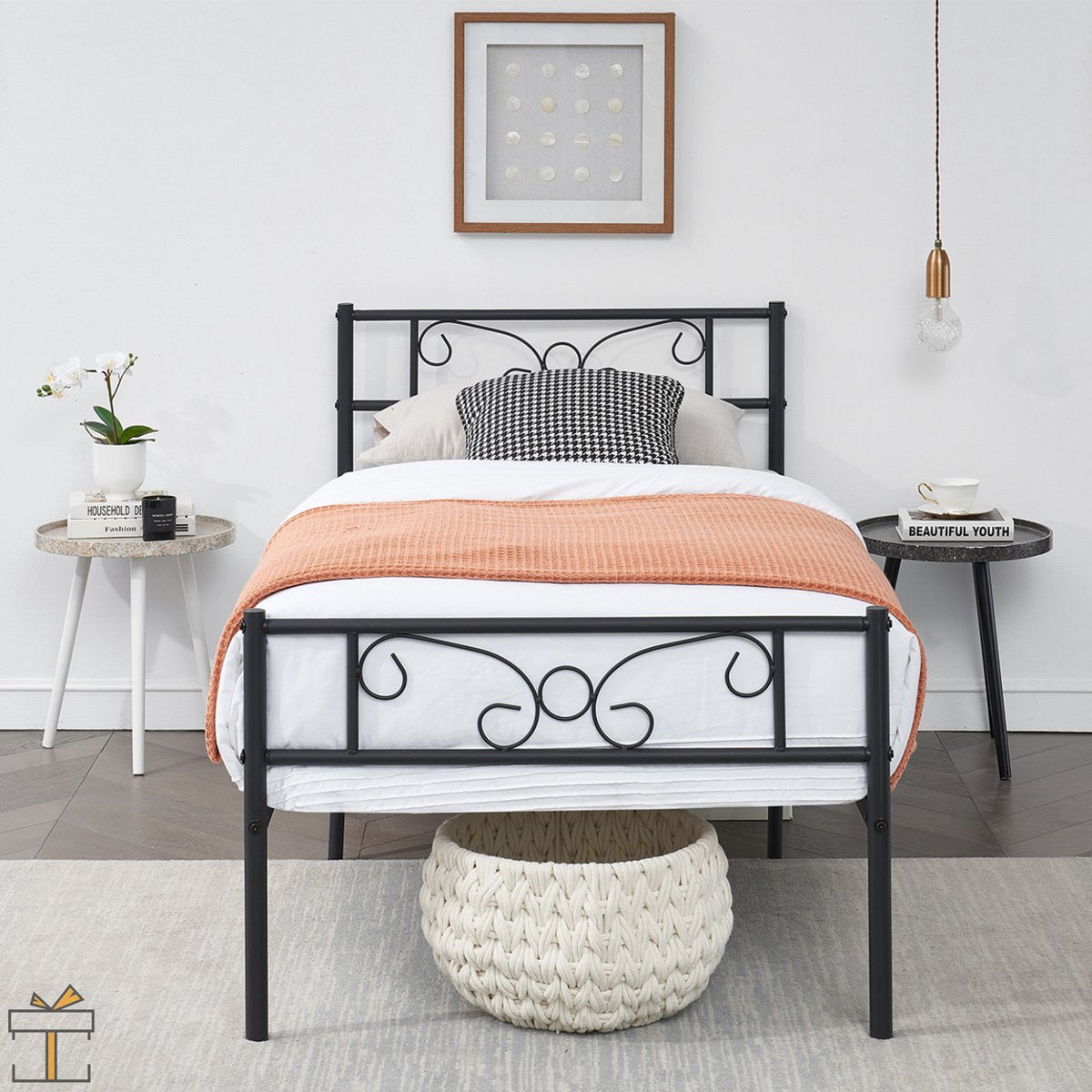 Happyment Metalen bedframe - 1 persoons - 90 x 190cm - Incl. lattenbodem - Zwart