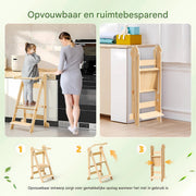 Leertoren - Opstapladder - Keukenhulp - Kindertrap - Opstapje - Inklapbaar - vanaf 1 Jaar - Met Verstelbare Hoogte en Veiligheidsrail - Nautal - 35 x 47 x 88 cm