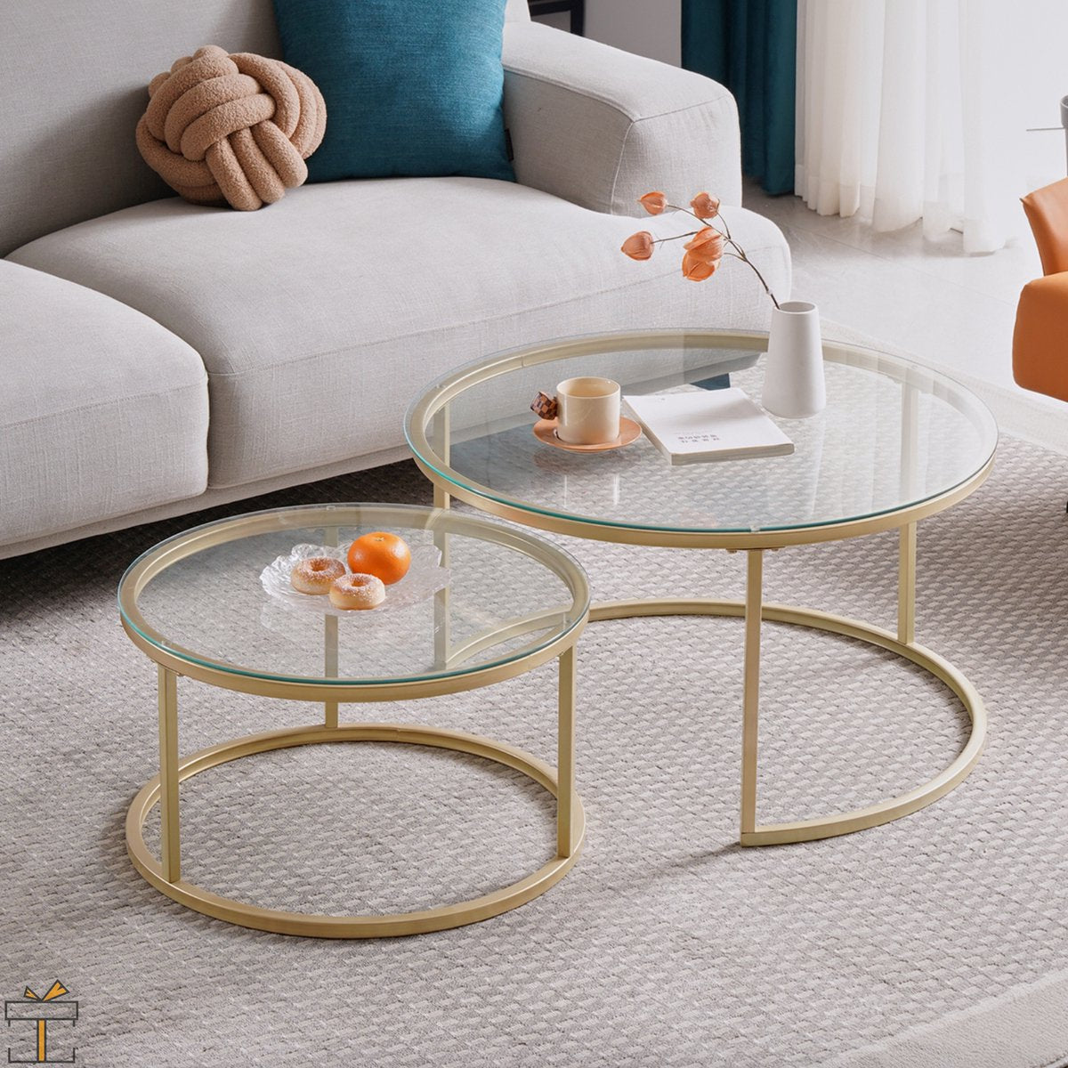 Happyment Salontafel modern - Set van 2 - Landelijk - Woonkamer - Rond - Goud - 60 en 40cm
