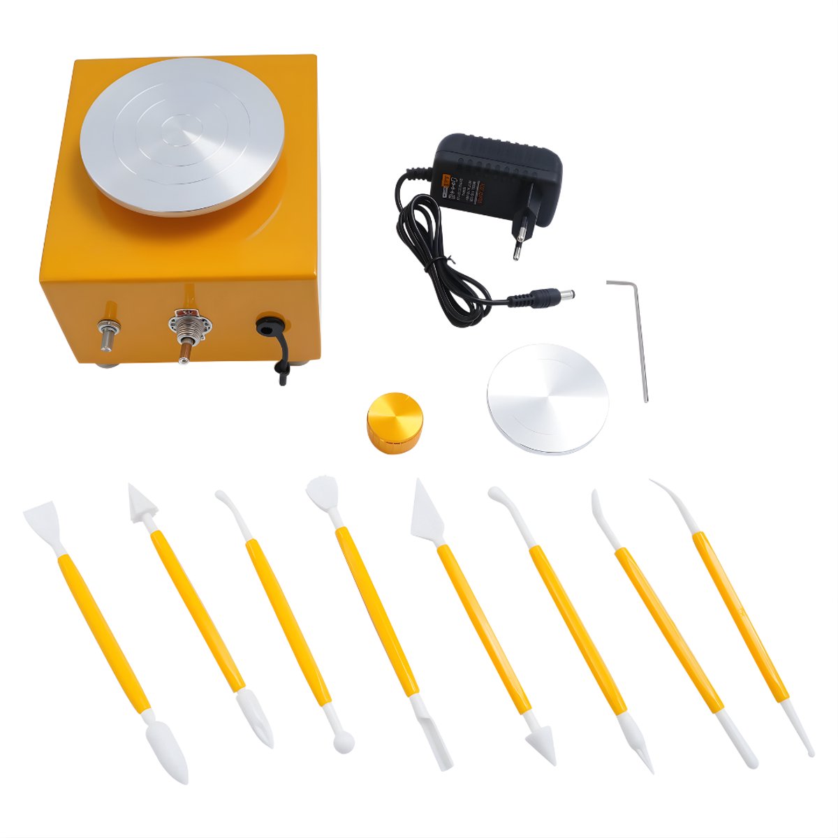 Mini pottenbakkersschijf - Draaischijf - Pottenbakken - Voor keramiek en klei - Elektrisch - Geel