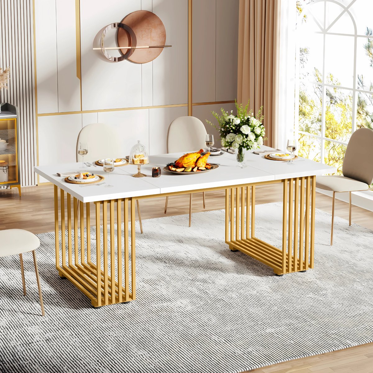 Moderne eetkamertafel Novio - Woonkamer -Marmerlook Blad - 160cm