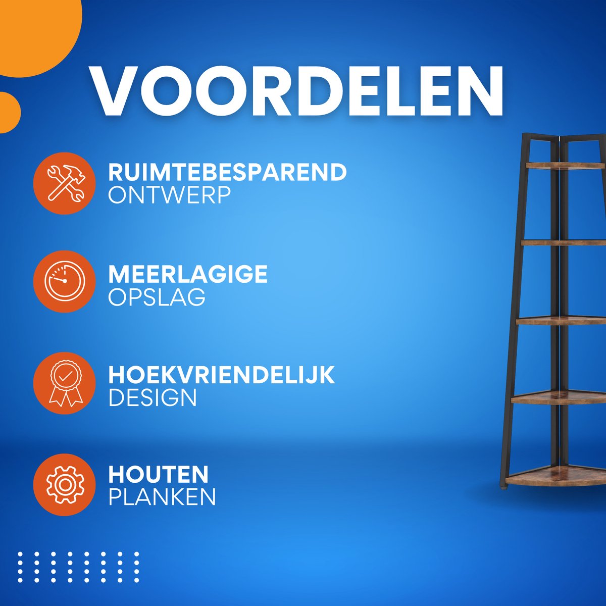 Hoekkast Larevo - Vakkenkast 180cm - Boekenrek Hoekmeubel - Opbergrek 5 Lagen - Zwart en Bruin