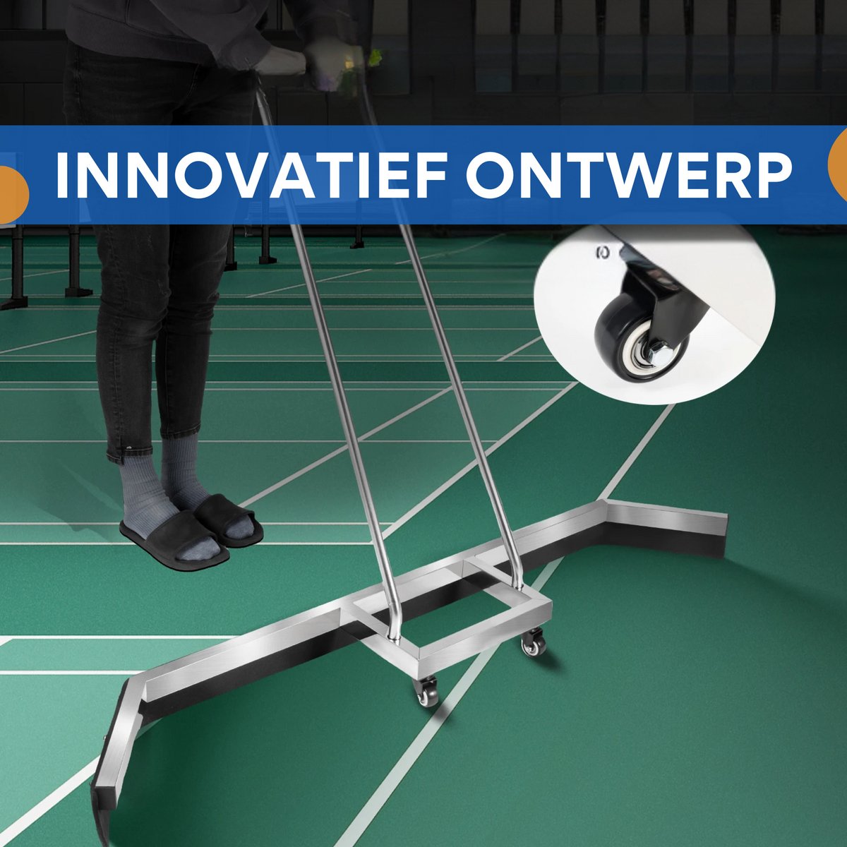 Sportveld bezem - Water - Voor basketbal-, tennis- en badmintonbanen - Brede waterpusher voor efficiënte reiniging - Geschikt voor parkeerplaatsen