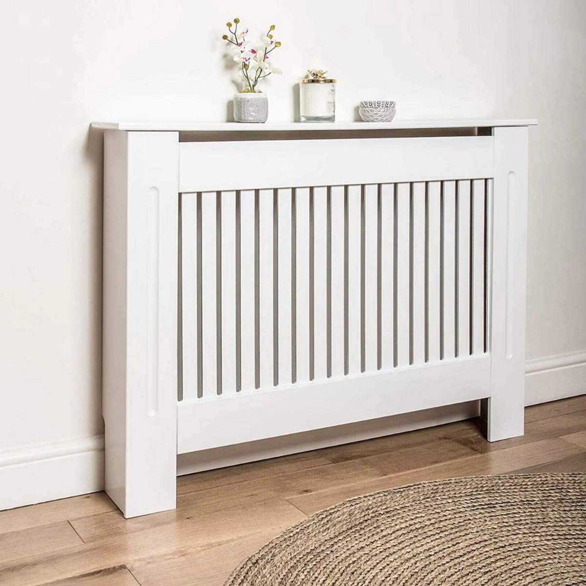 Radiatorombouw - 78x92 cm - Ombouw rooster - Verticale panelen - MDF - Stijlvol - Wit