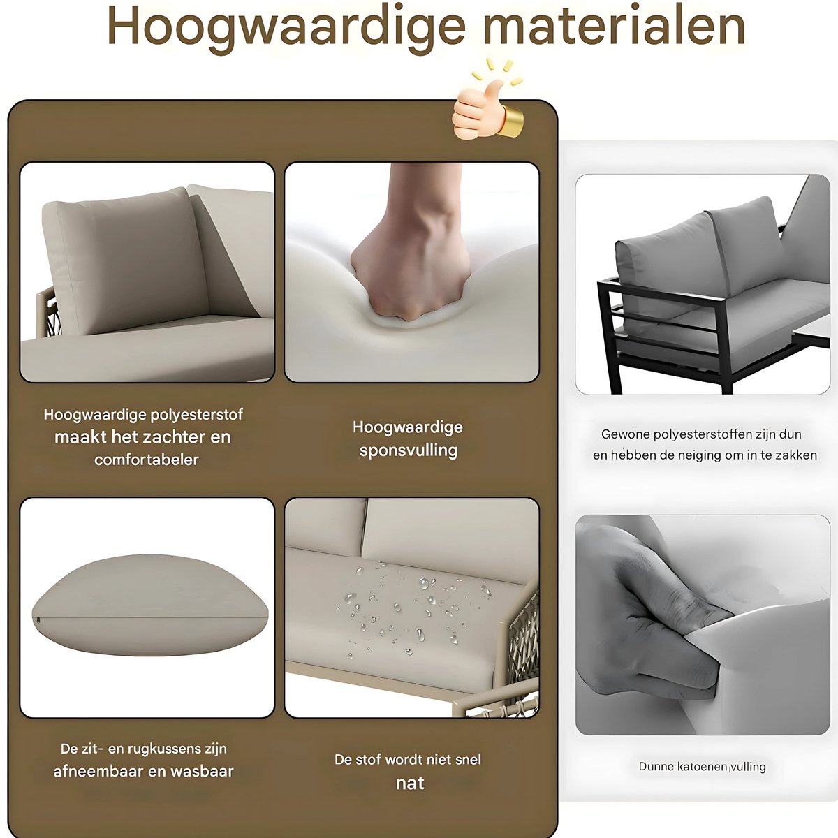 Tuinmeubelset - Loungeset - Tuinlounge Lounge Set - Lounge Set - Voor Tuin, Terras of Balkon - 2-Zits Sofa, 2 Fauteuils & Salontafel - Handgeweven Touw, Houtlook & Glasplaat - Gegalvaniseerd Staal