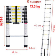 Aluminium Verlenging Ladder Velar - 5m - Antislip Uitschuifbare Zolder Loft Ladder - Lichtgewicht Vouwladder met 150kg Capaciteit