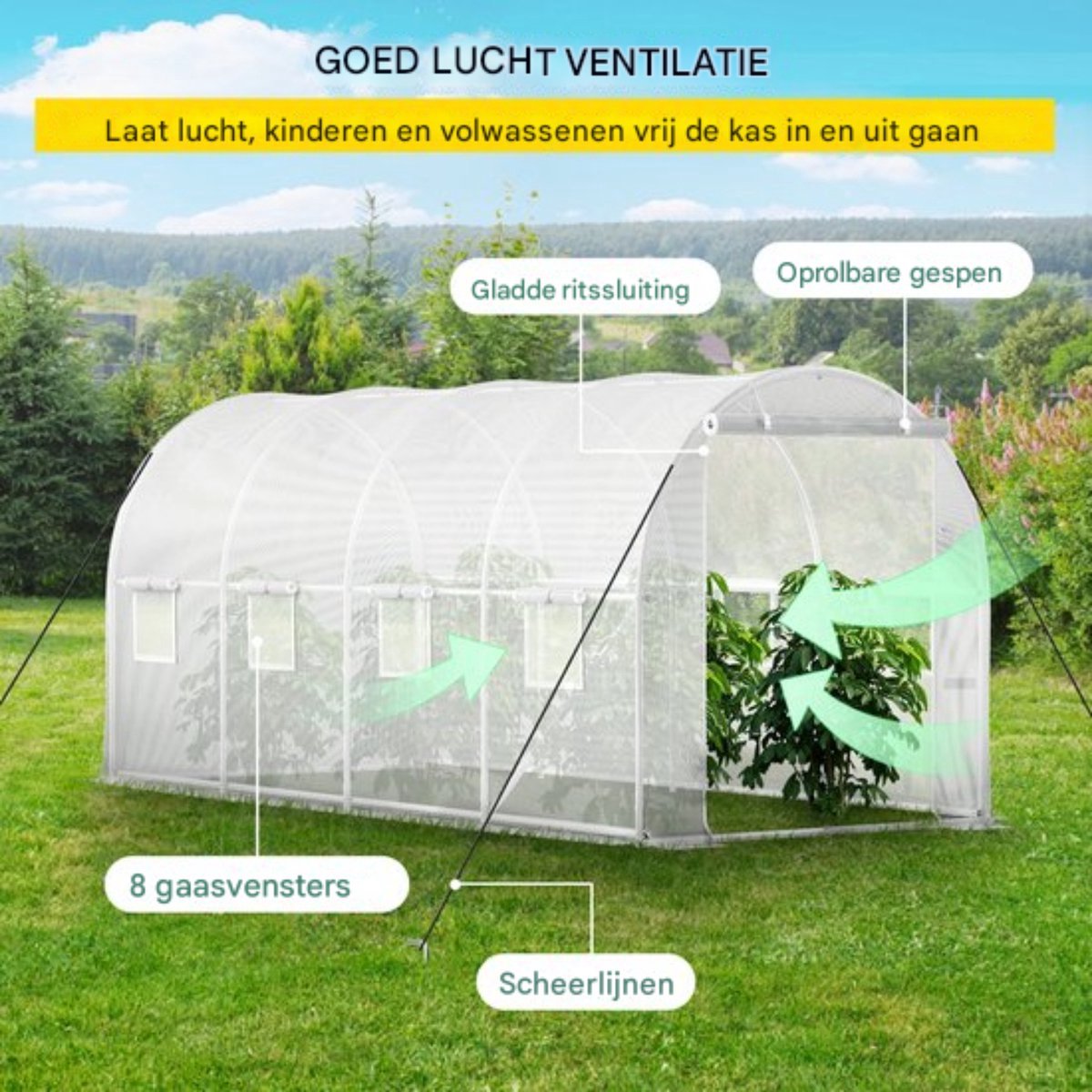 Professionele Kas - Moestuin - Waterdicht - Wit - Walk in - 215 Cm Hoog - Met ramen