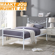 Happyment Metalen bedframe - 2 persoons twijfelaar - 140 x 200cm - Incl. lattenbodem - Wit