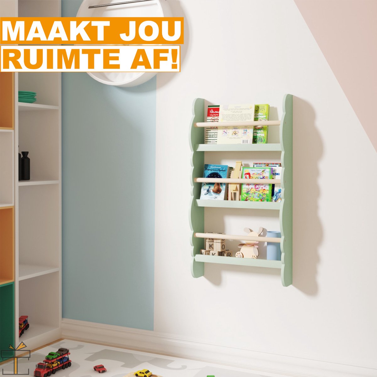 Happyment Boekenkast voor kinderen - Groen - Speelgoedkast kind - Kinderkamer - Opbergkast - Boekenrek - Hout - Black friday - Kerstcadeau