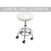 Draaikruk - Werkkruk - Kapperskruk - Tabouret - Voor Schoonheidssalons, Bars & Thuis - Met wieltjes - 150 kg Draagvermogen - Wit