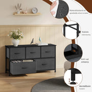 Ladekast met 5 Laden - Dressior - Kast - Voor Woonkamer, Slaapkamer, Keuken of Hal - TV-Kast & Dressoir - Met Stof en Metalen Frame