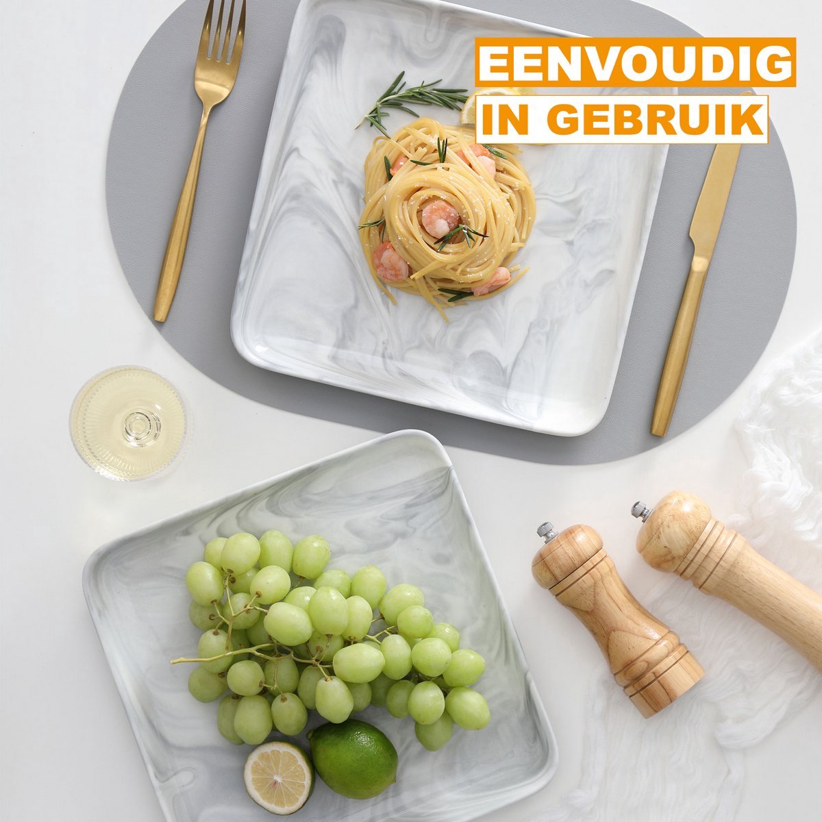 Diamond Bordenset - 4 persoons - Marmerlook Keramisch - Eetborden - Breakfast Plates