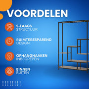 Plantenstandaard met 5 lagen - Plantenrek voor Binnen - 180cm - Plantenladder - Grijs