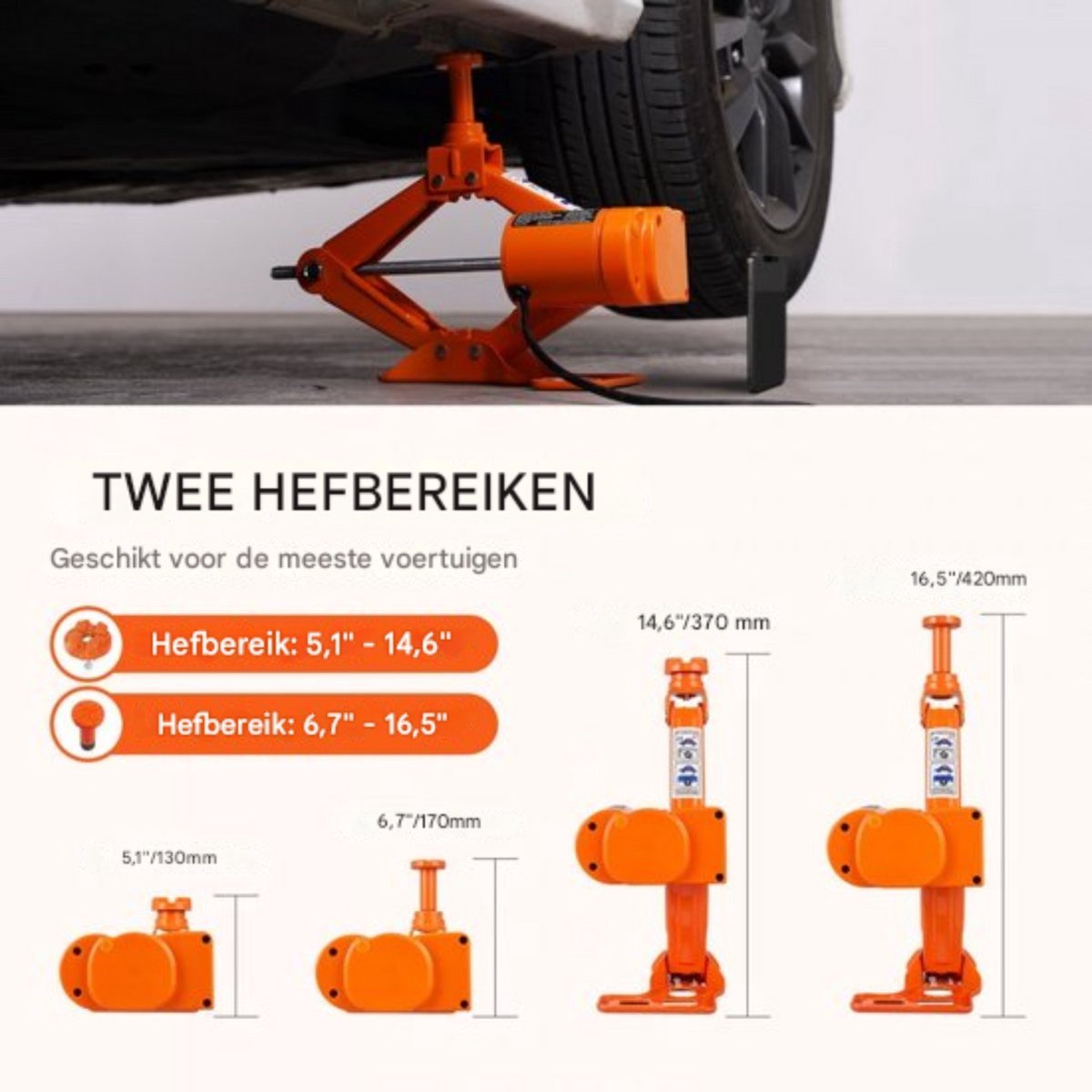 Draagbare Autokrik - Complete set - Elektrisch en Handmatig auto krik - Schaarkrik - Assteunen - Garage krik - 17-42mm - Oranje