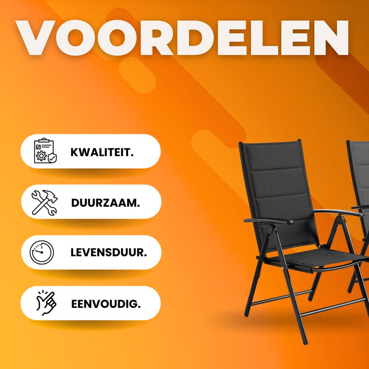 Tuinstoelen set Valora van 2 - Inklapbaar - Lounge stoel - Rugleuning met 7 verstelbare instellingen, met armleuningen, weerbestendige buitenstoel aluminium structuur - Donkergrijs