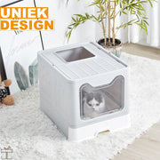 Happyment Hygiënische Kattenbak met lade - Kattentoilet WC - Afsluitend - Kleine & grote katten