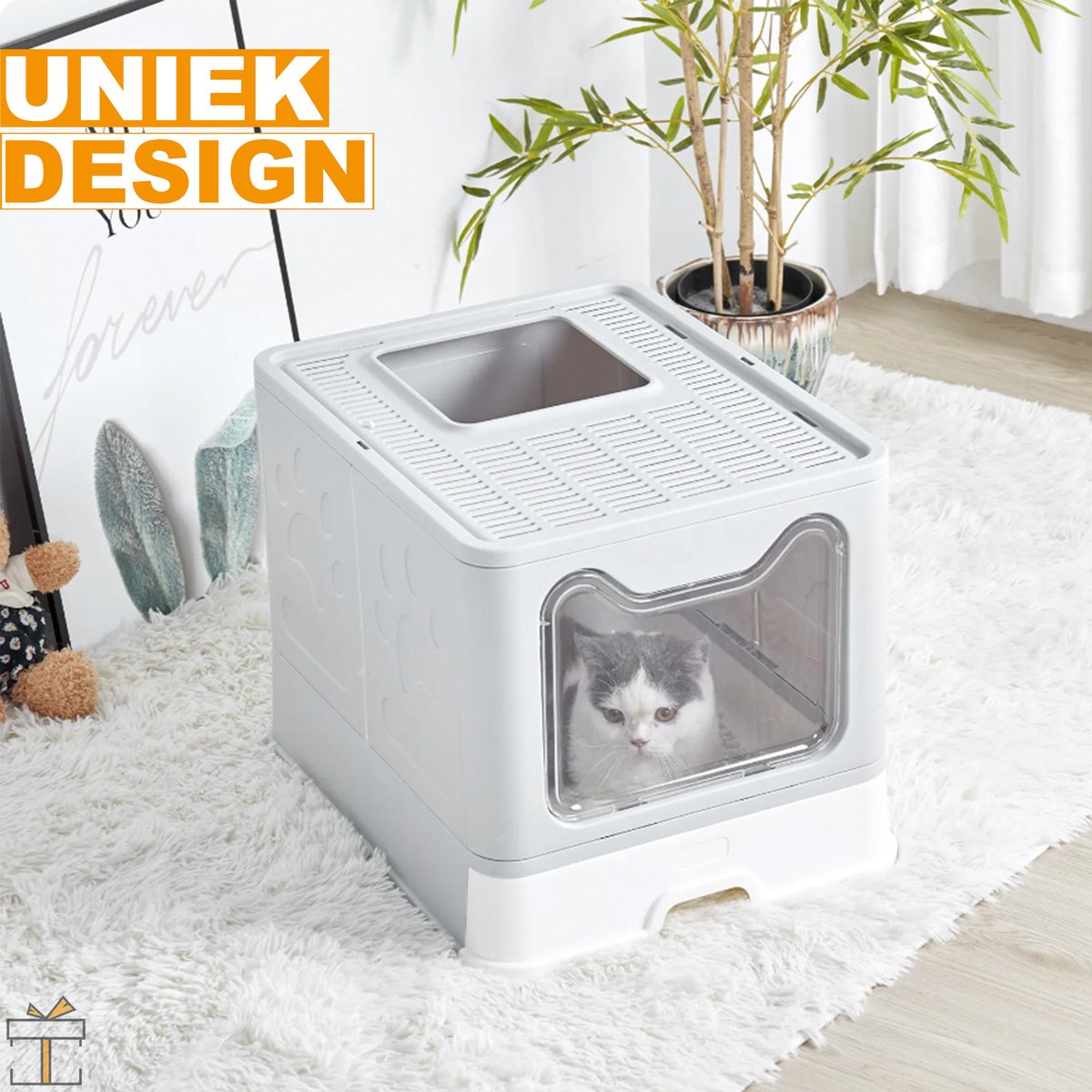 Happyment Hygiënische Kattenbak met lade - Kattentoilet WC - Afsluitend - Kleine & grote katten