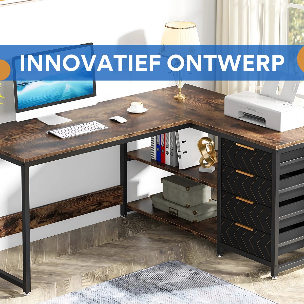 Hoekbureau Dublin - Computerbureau - 150cm - Bruin - Voor thuis of werk - Hout en metaal