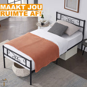 Metalen Bedframe - Zwart - 90x190cm - Incl. lattenbodem - 1 persoons