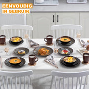 Opulent Serviesset – 4 persoons – Bruin 16 delig – Keramisch – Dinerborden – Breakfast Plates