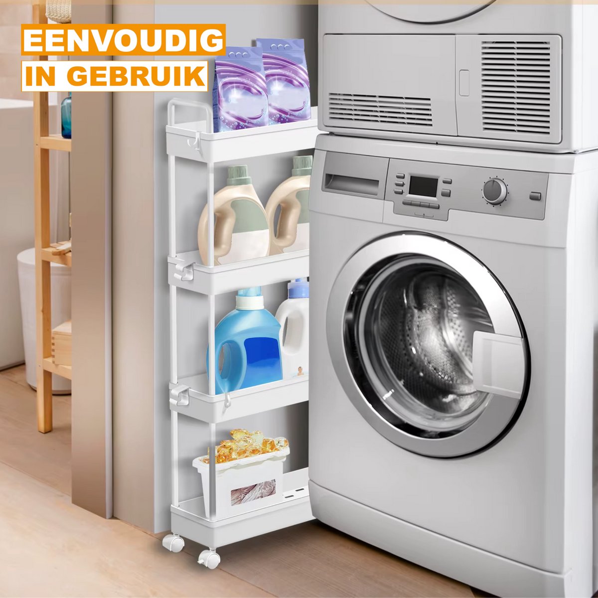 4-Laags Trolleywagen - Rollende Gereedschapswagen - Mobiele Opbergkast voor Keuken, Badkamer & Slaapkamer